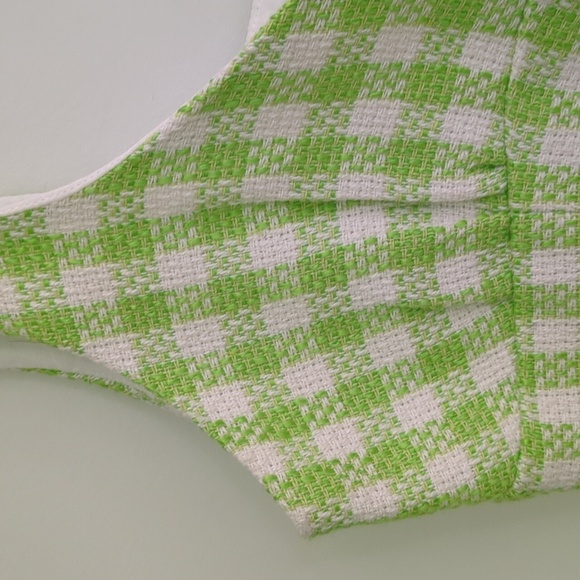 Zara Corset Style  Crop Gingham Tweed Green and White Top Size Medium - Picture 4 of 11